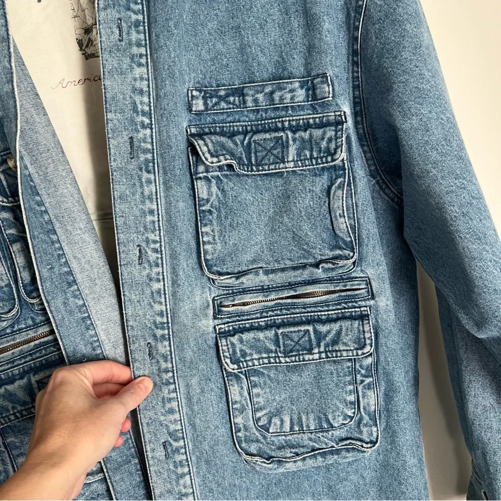 Vintage 90s Denim Utility Jacket – Size Large - Picture 5 of 7